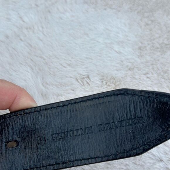 Vintage Men's Western Leather Belt with Silver Buckle Size 34 - Picture 4 of 7